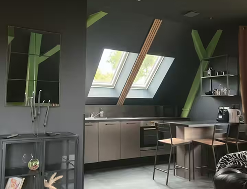 Espace salon et cuisine gîte Jungle Noire